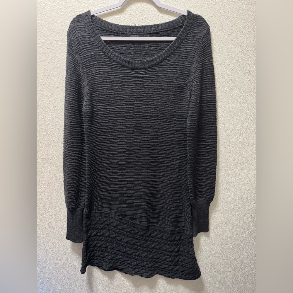 Prana Felicia Tunic Knit Sweater Dress Organic Cotton Asymmetrical Hem Gray Med
